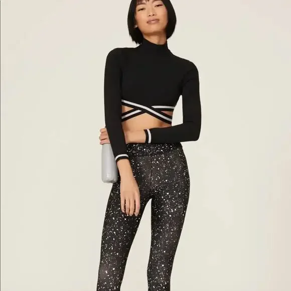 MICHI Black White Apex Ribbed cropped mock neck striped straps cutout Top MEDIUM - Picture 1 of 10